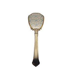 Vintage Gold Tone Floral Tapestry Vanity Hair Brush Nylon Bristles Made USA